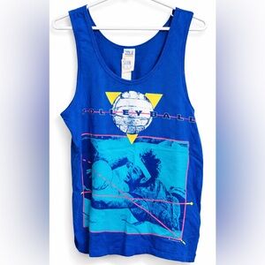 Vintage 80s Volleyball Graphic Tank Top USA Made Neon Retro Sun Sportswear L NOS